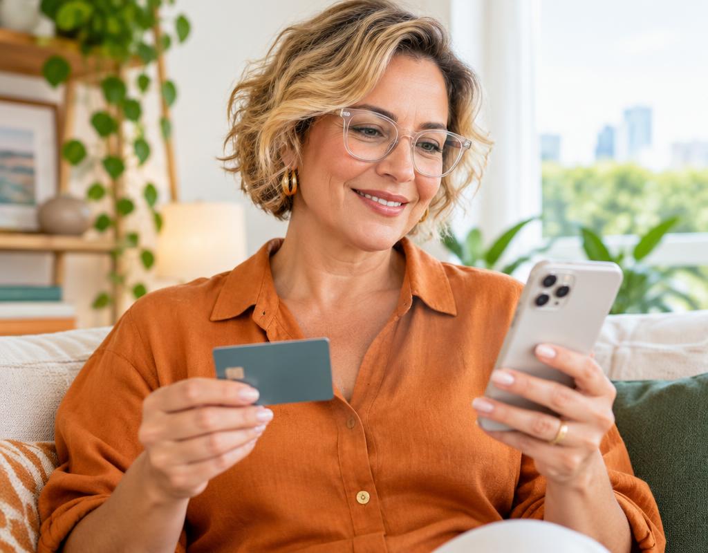 Mulher organizando suas finanças no celular